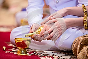 libation, Thai engagement, pour water in Thai wedding,