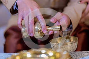 Libation, Thai engagement, pour water in Thai wedding, pouring water in Thai wedding