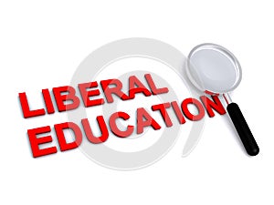 Liberal education with magnifying glass on white