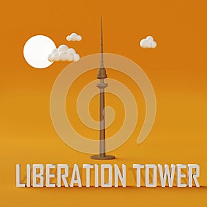 Liberation Tower 3d render in yellow background