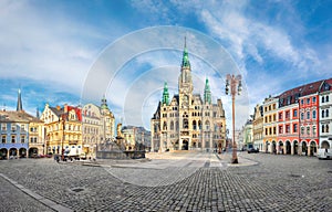 Liberec, Czechia. View of main square with Town Hall