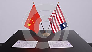 Liberia and China flag. Politics concept, partner deal between countries. Partnership agreement of governments 3D