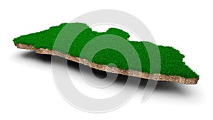 Liberia Map soil land geology cross section with green grass and Rock ground texture 3d illustration
