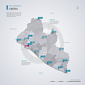 Liberia vector map with infographic elements, pointer marks