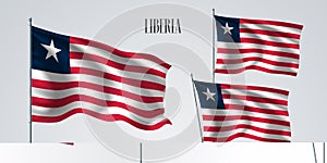 Liberia waving flag set of vector illustration