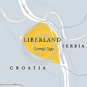Free Republic of Liberland, unrecognized micronation in Europe, gray political map photo