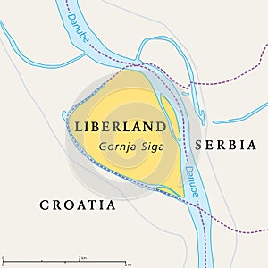 Free Republic of Liberland, unrecognized micronation in Europe, political map photo