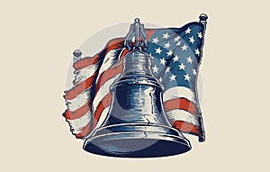 Liberty Bell vector for patriot day flat ,freedom bell flag silhouette minimali vector illustration