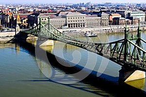 the Liberty bridge in Budapest. famous landmark. aerial view. travel concept