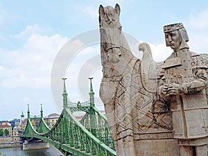 The Liberty Bridge in Budapest with the statue of st. stephen