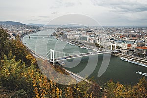 Liberty bridge through Danube river. Budapest Hungary