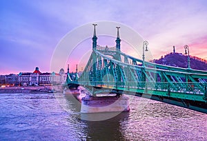 Liberty Bridge in scenic twilight, Budapest, Hungary
