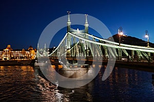 Liberty bridge Szabadsag hidat night in Budapest,Hungary.