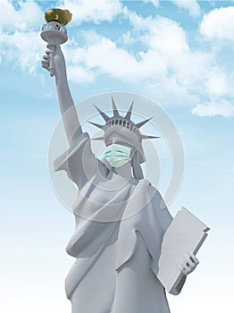 Liberty sculpture with surgeon mask