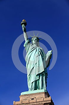 The Liberty Statue with clear blue sky