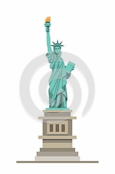 Liberty statue monument, american famous landmark in front view. cartoon illustration vector isolated in white background