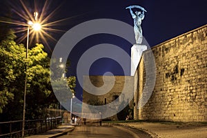 Liberty statue at night, Budapest
