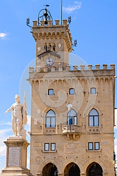Liberty statue and public palace, San Marino republic, Italy photo