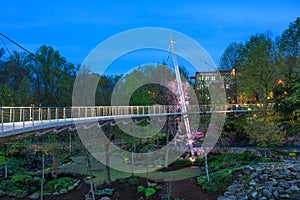 Liberty Suspension Bridge Illuminated in Greenville SC