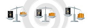 Libra with barrel on left and money on right scale photo