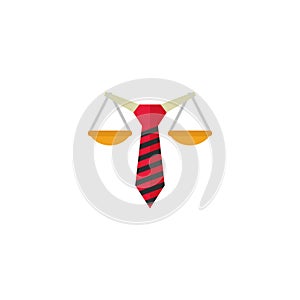 Libra icon, business weighing money and ideas, symbol of justice, tie. Vector illustration. EPS 10.