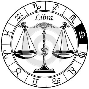 Libra zodiac sign black white