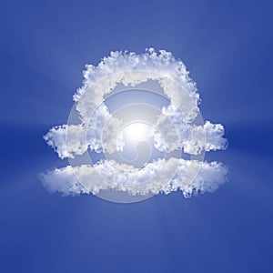 Libra Zodiac sign cloud with volume light on blue sky and sun.