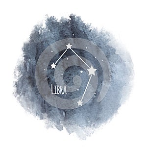 Libra zodiac sign constellation on watercolor background isolated on white