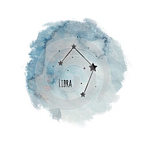Libra zodiac sign constellation on watercolor background isolated on white, horoscope character