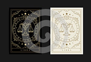 Libra zodiac symbol with engraving, hand drawn, luxury, esoteric and boho styles. Fit for paranormal, tarot readers and