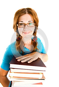 Librarian with books.