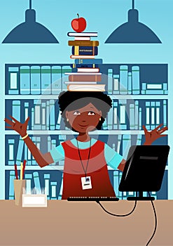 Librarian with books on her head
