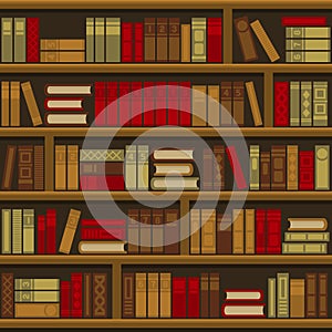 Library Book Shelf Seamless Background. Vector