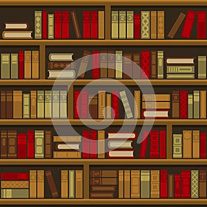 Library Book Shelf Seamless Background. Vector