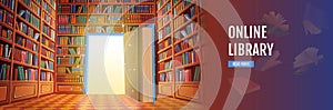 Library book shelves cartoon vector illustration