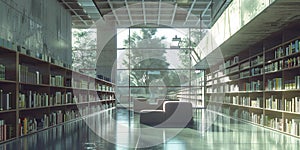 Library with bookshelfs filled with a wide variety of books, AI Generated