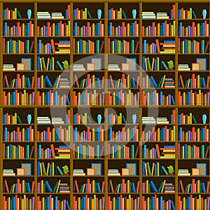 Library, bookstore - Seamless pattern with books on bookshelves.