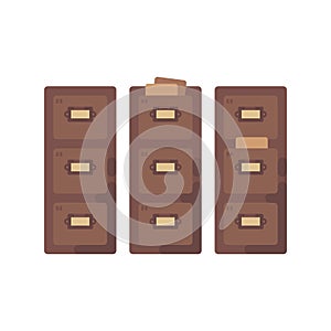 Library card catalog flat illustration. Old document storage
