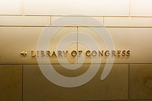 Library of Congress Direction Arrow Sign Golden Letters Washington DC Landmark