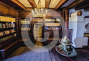 Library in Dracula Castle in Bran town, Romania