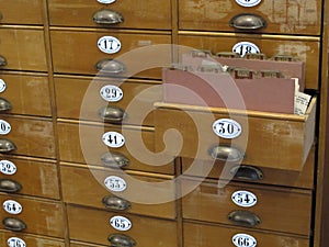 Library File Cabinet with Old Wood Card Drawers