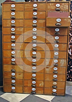 Library File Cabinet with Old Wood Card Drawers