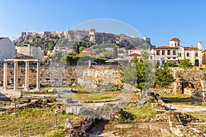 Library of Hadrian overlooking Acropolis of Athens, Greece