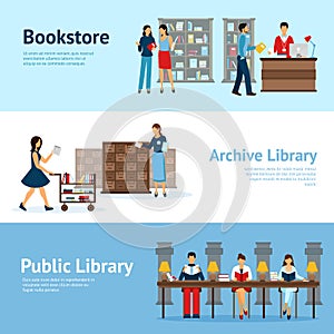 Library Horizontal Banners Set