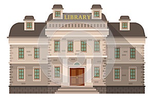 Library icon. Old city building. Knowledge symbol