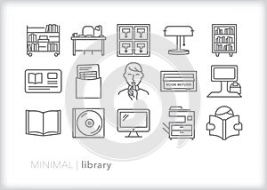 Library icon set for books, research, digital resources