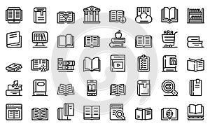 Library icons set, outline style
