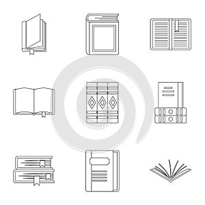 Library icons set, outline style