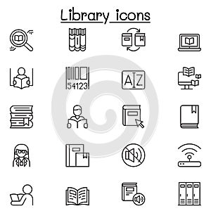 Library icons set in thin line style