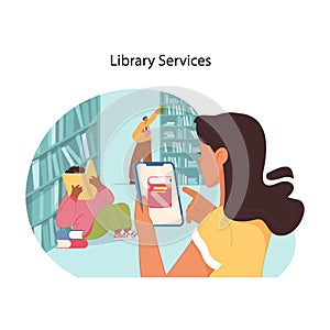 Library interaction concept. Flat vector illustration